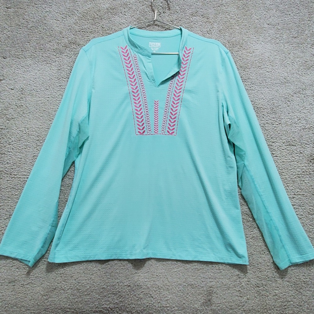 Dover Saddlery Coolblast Women's XL Blue Aqua Long Sleeve Embroidered Equestrian